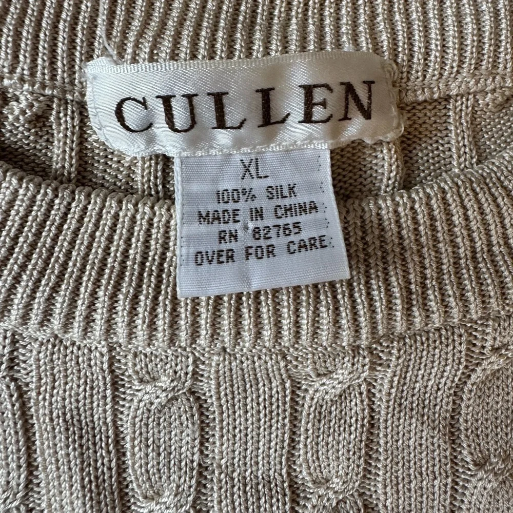 Vintage Cullen Silk Cream Cable Knit Crew Sweater Lightweight Neutrals/ XLG